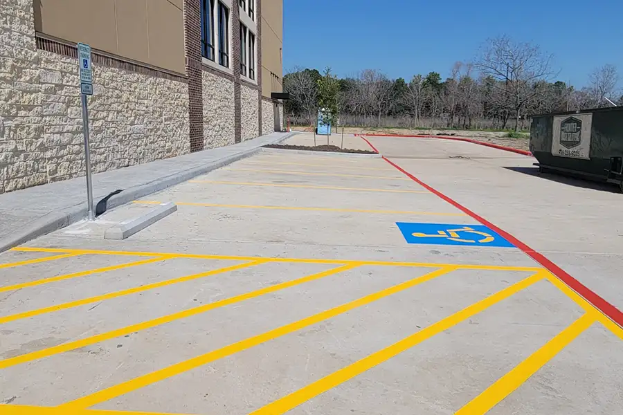 commercial parking lot with painted stripes